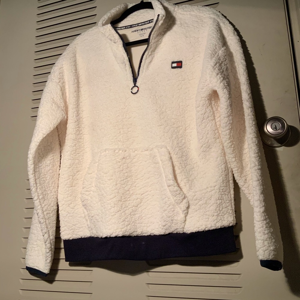 Tommy Hilfiger off white cream half zip sweater